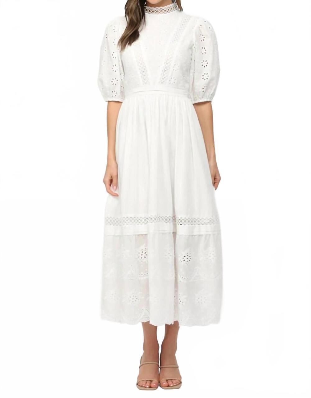 NEW FATE eyelet midi dress in white